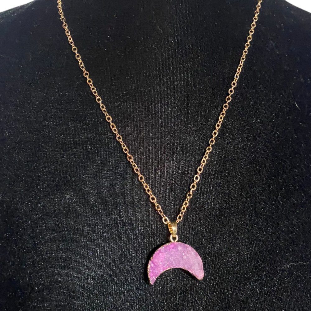 Purple & Gold Moon Druzy Crystal Necklace